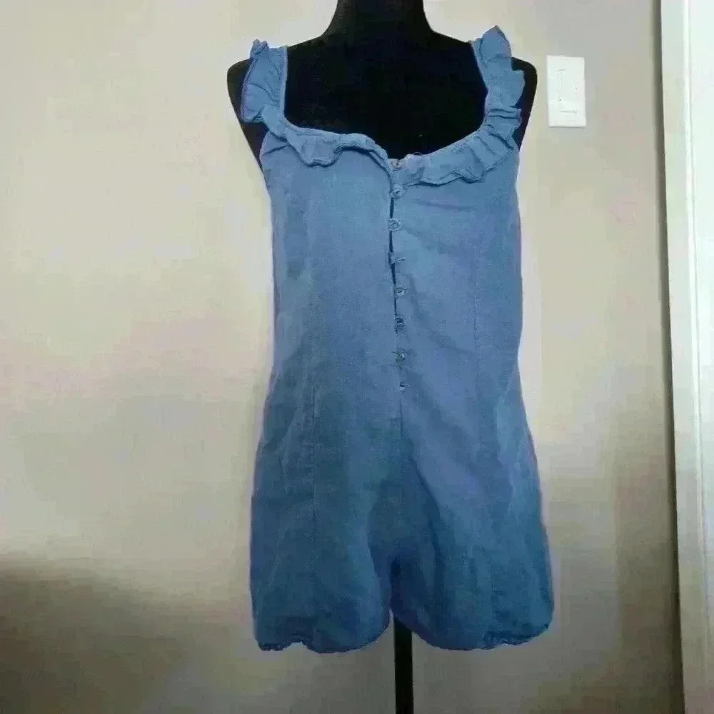 Zara Womens Blue Ruffled Tank Romper S